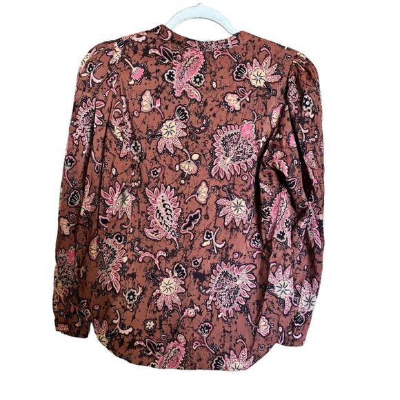 ALC Top Womens 2 Multicolor Paisley Print Popover Split Neck Blouse Shirt - Picture 6 of 9